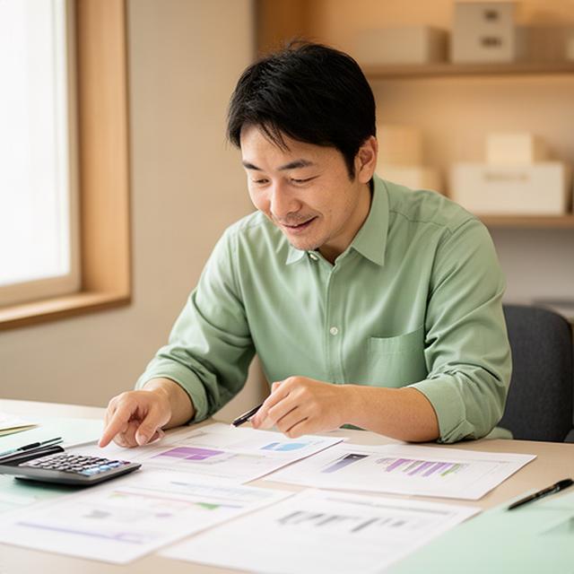 敦賀の相談室で家計資料を確認する代表者の様子